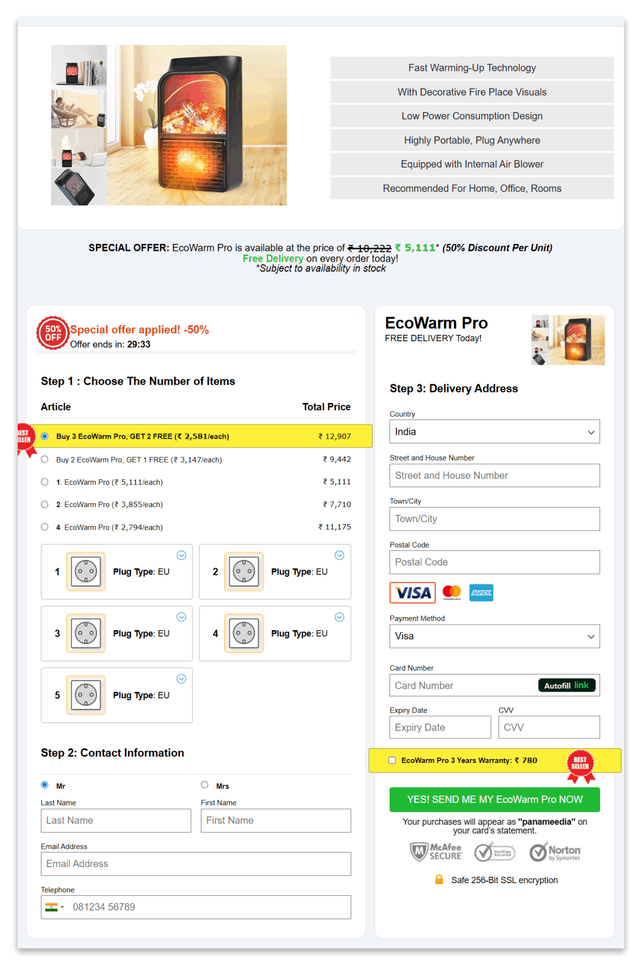 EcoWarm Pro secure checkout page